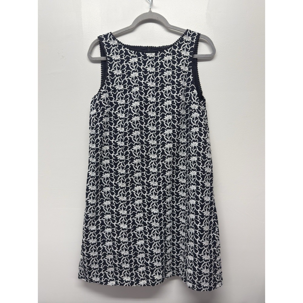 Ann Taylor Floral Embroidered Shift Dress Women's Sz 8 Blue White Sleeveless #45
